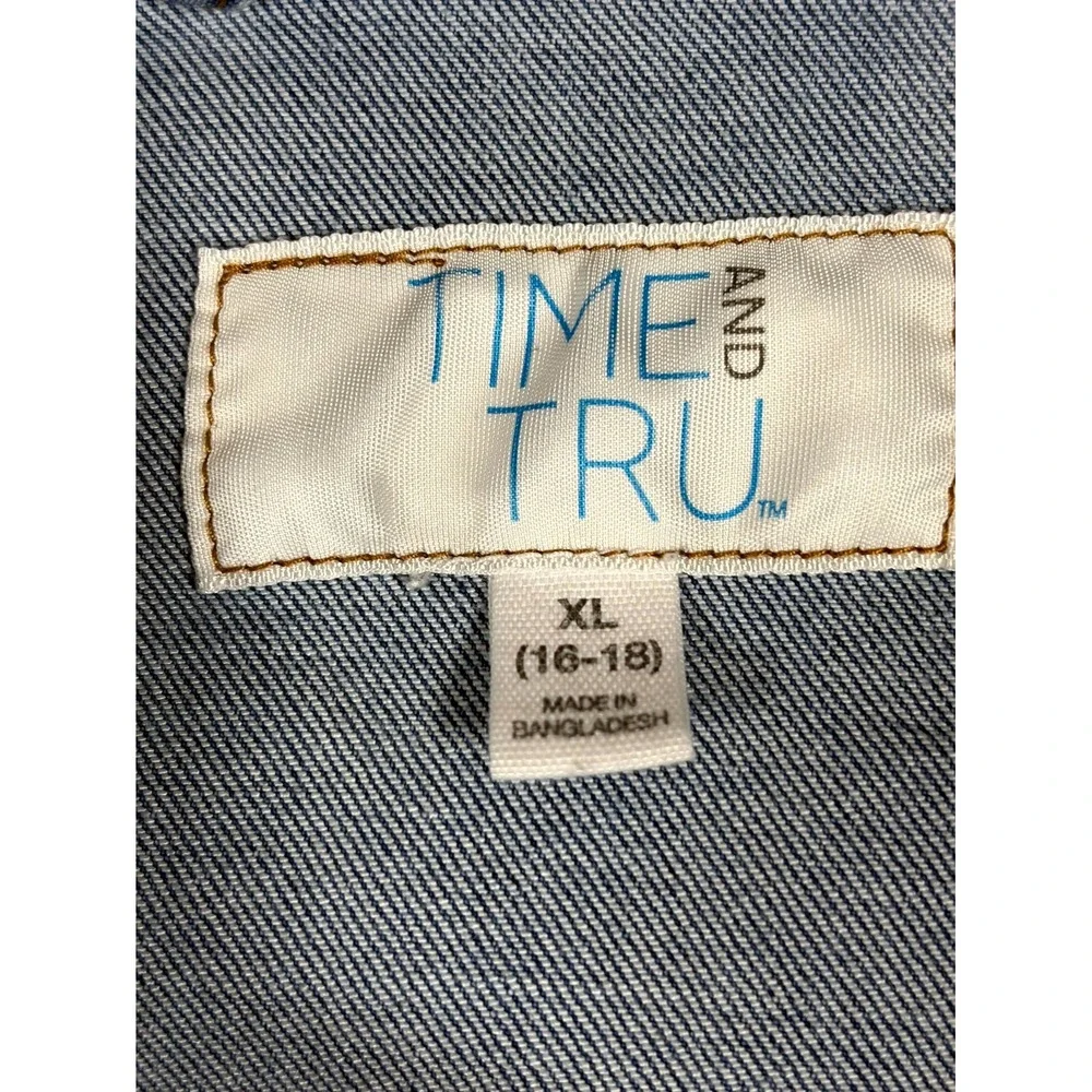 Time And Tru Trucker Jacket Women XL(16-18) Blue Denim Cotton Stretch Light Wash